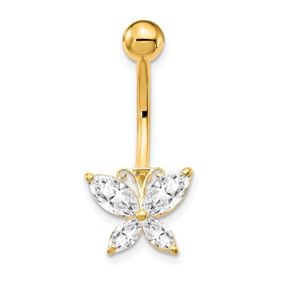 10k Yellow Genuine Gold with Large Cz Butterfly Belly Dangle Drop - Picture 3 of 4